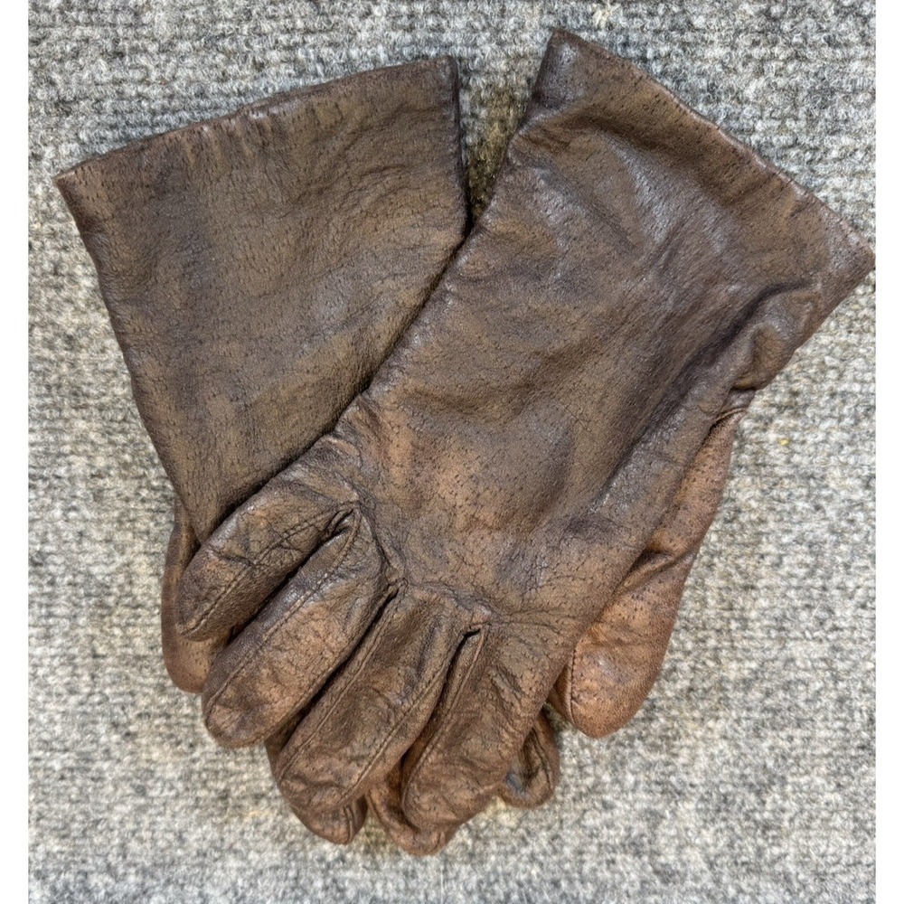 Women's Brown Leather Gloves Size L Acrylic Lined Hanes Her Way